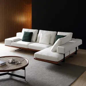 غرفة المعيشة مجموعة أريكة الأثاث والجلود أريكة خشبية مصمتة L على شكل ركنة أثاث منزلي حديث مجموعة