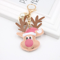 Porte-clés Renne Noël Peluche Bonnet Père Noël Pendentif Perle Fausse Mousqueton Porte-clés Cadeau Décoration Sac