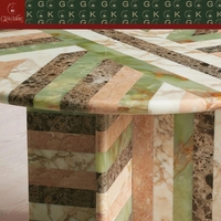 Table à manger ronde GOLDKING avec incrustation de marbre multicolore, base sur piétement, design artistique, fabrication OEM ODM personnalisée, directement de l'usine.