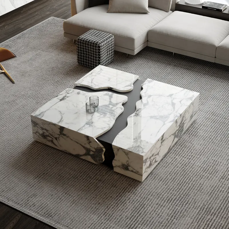wholesale products in china italian minimalist unique living room coffee table 100cm white square marble coffee table