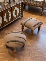 Pouf ou banc à bascule en coton et lin fait main de style Wabi-sabi importé de Chine, idéal comme repose-pieds ou banc à chaussures