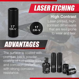 Pexmartools Bộ dụng cụ cầm tay Bộ dụng cụ cầm tay 3/8 inch Bộ ổ cắm sâu ổ đĩa CR-V 72t 64 chiếc - Product Image 6