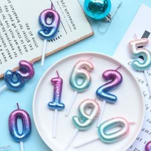 Rosa Azul Púrpura Ins viento fiesta de cumpleaños pastel brillo número 0-9 <span class=keywords><strong>velas</strong></span> Galaxy gradiente vela decoración - Product Image 1
