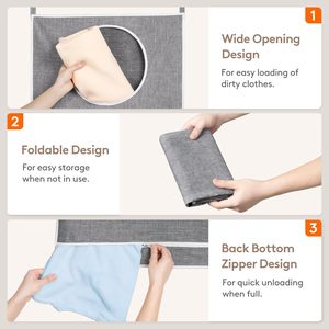 Hanging <b>Laundry</b> Hamper 33x15x85cm Foldable Fabric Rectangle Bathroom Clothing Organizer With Stainless Steel Hooks - Product Image 4