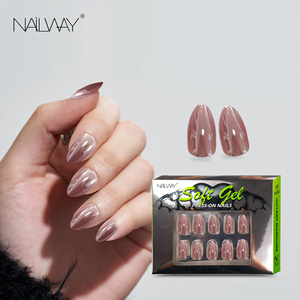 Nailway Moyen Amande Brillant Métallique Brillant <span class=keywords><strong>Faux</strong></span> Ongles Glacé <span class=keywords><strong>Faux</strong></span> Ongles Chrome Gel Press On Nails - Product Image 2