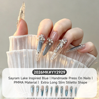 Lot de 10 faux ongles en PMMA, faits main, tendance, forme cercueil moyenne, design français, avec décoration croix diamant rose, couvrance totale