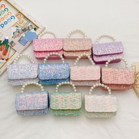 Nouveauté : Mini sac à main en polyester à sequins, forme coussin, avec boutons perlés, pour enfants, mignon et scintillant, pour petites filles