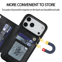 Étui portefeuille à rabat en cuir PU avec fentes pour cartes et support pour iPhone 17 Air Pro Max 16E 16 Plus 15 14 13 12 11