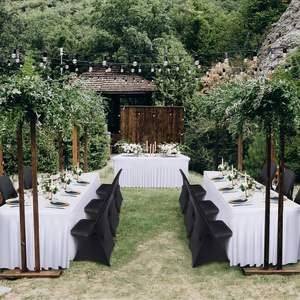 Nappes de table rectangulaires blanches extensibles sur mesure de 6 pieds pour événements, mariages en extérieur, fêtes, avec jupe de table à volants en spandex - Product Image 4