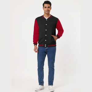 Custom Men's Genuine <b>Leather</b> Varsity Jacket Embroidered Front Stand Collar Covered Button Closure Casual Winter Breathable OEM - Product Image 1