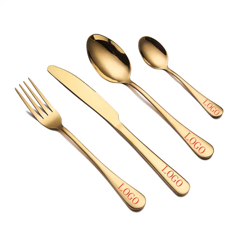 Ristorante all'ingrosso 4pcs oro posate cena cucchiai forchette e coltello posate in acciaio inox per la cerimonia nuziale