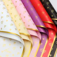 Papier d'emballage en forme de cœur pour les amoureux du papier Ouya à bordure dorée, papier d'emballage pour fleurs, bricolage, fait main, imperméable, vente en gros