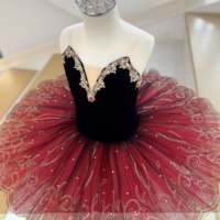 Gaun Tutu Balet Spanyol Merah Hitam Profesional untuk Anak Perempuan, Tutu Pancake untuk Pertunjukan Panggung & Kompetisi Don Quixote