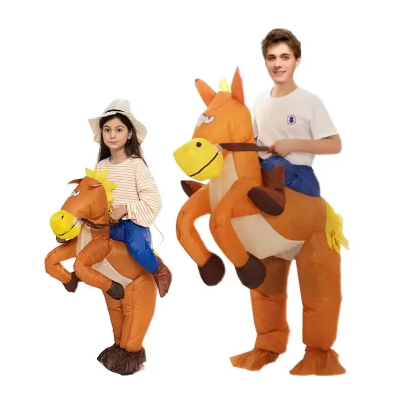 Mascotte Halloween Kostuums Cosplay Party Rit Op Paard Kostuum Opblazen Pak Opblaasbaar Paard Kostuum Voor Volwassenen