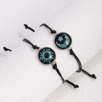 Bracelet de couple romantique Soleil et Lune, luminescent, avec pierre précieuse du temps, cordon en terylène réglable, bijou pour anniversaire