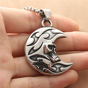 Pendentif lune en acier inoxydable, collier unisexe, style rétro punk, design géométrique 190204 - Product Image 3