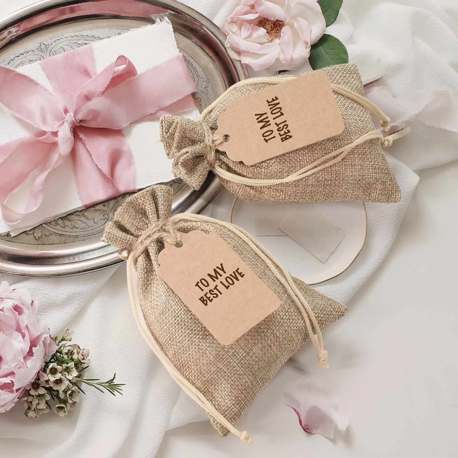 Wholesale Nature Color Jute Pouch Gift Jewelry Packing Bag Eco Friendly Hessian Hemp Storage Drawstring Bag