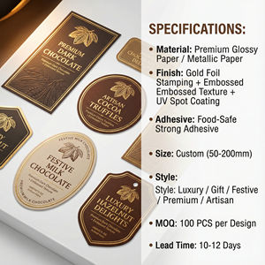 Étiquette de <span class=keywords><strong>chocolat</strong></span> personnalisée en feuille d'or de luxe, autocollant en papier foncé gaufré pour l'emballage de boîtes cadeaux de truffes et de bonbons artisanaux - Product Image 3