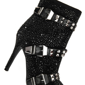 Full Diamonds Women Stiletto Thin Heels Short <b>Boots</b> Big Size 46 Belt Buckles Luxury Shoes Dress Wide Fit Ankle Booties - Product Image 4