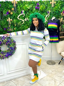 Gaun besar wanita putih untuk Mardi Gras 2 saku strip ungu hijau emas - Product Image 1