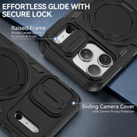 Coque de téléphone 2-en-1 antichoc avec cache-caméra coulissant, anneau rotatif à 360 degrés et béquille magnétique pour iPhone 18 Pro Max