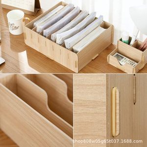 Boîte de rangement pour documents en bois, rectangulaire, couleur bois naturel, multi-compartiments, type vertical, pour dossiers et reçus de bureau - Product Image 4