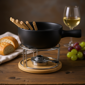 Juego de fondue de queso Kela Natura, 10 piezas, olla de cerámica de 20 cm, base con cucharas de madera para derretir queso - Product Image 3