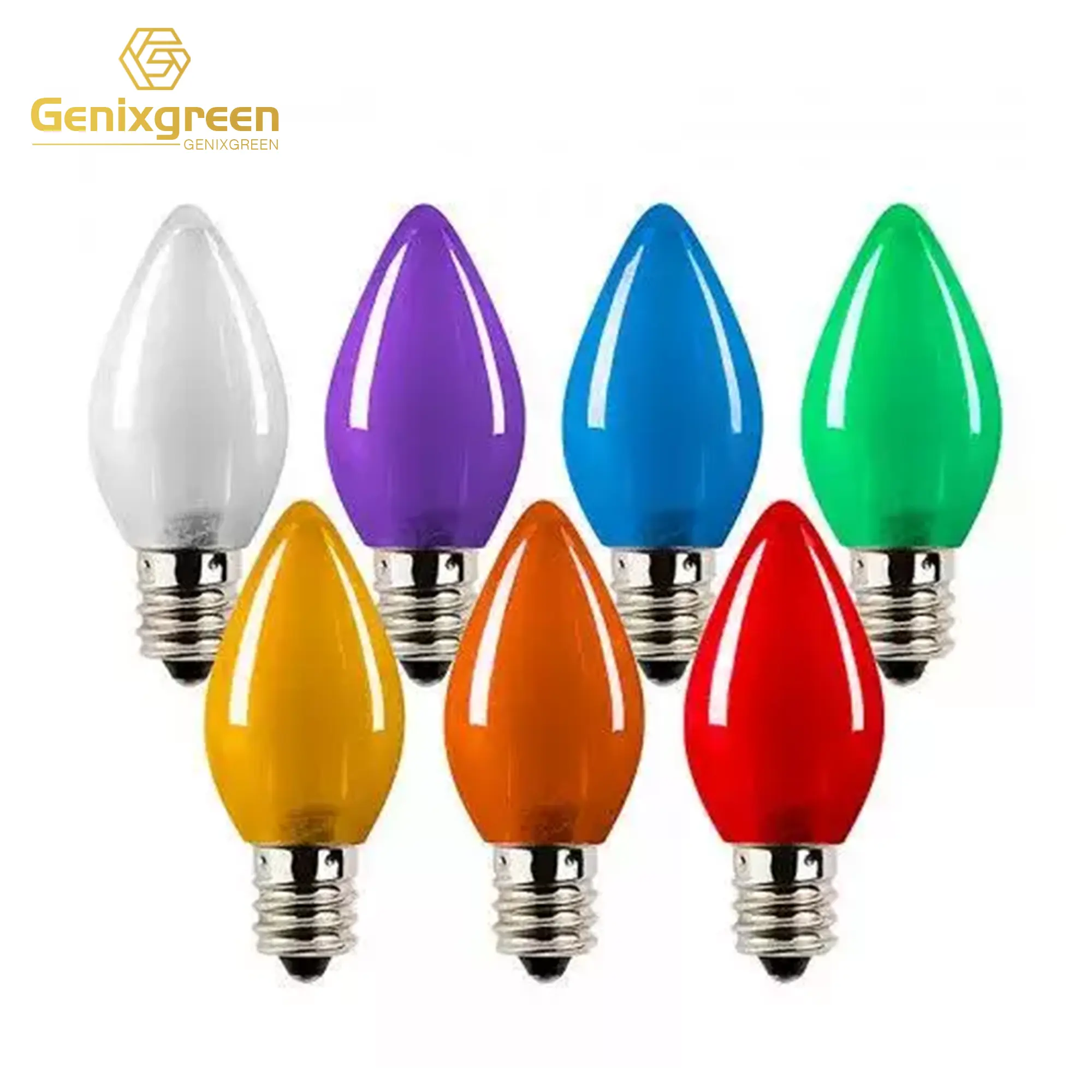 110V 220V E12 E14 Plastic Glass Patio String Light Bulb Mini Decorative Multi Colored C7 C9 Christmas Light Replacement Bulbs