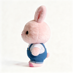 Peluche <span class=keywords><strong>Coniglio</strong></span> Morbido e Riccio con Salopette Blu in Denim, Adorabile Giocattolo Kawaii - Product Image 3