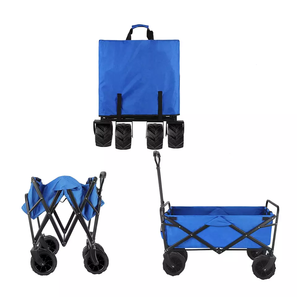 Chariot de Jardin Pliable Charrette à Main à Roulettes Bleu+Noir Capacit