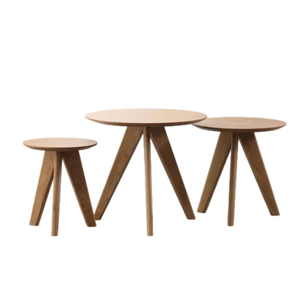 Modern Home Three Legs Nordic Coffee Table for Living Room Furniture Modern Japandi Nordic Wabi-sabi Round Oak Wood Side Table