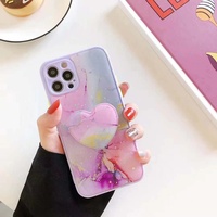 Funda de TPU Líquido de Lujo para Teléfono Móvil con Soporte en Forma de Corazón, Protector Trasero para 12 13 14 15 16 17 18 Pro Max