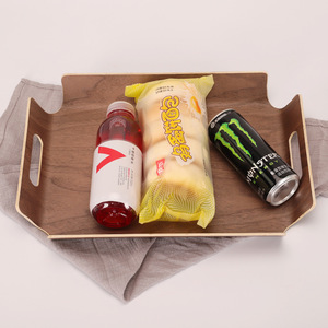 Plateaux de service rectangulaires ovales en bois de frêne avec poignées pour le service du café et du thé, pour hôtels, boulangeries et buffets - Product Image 4