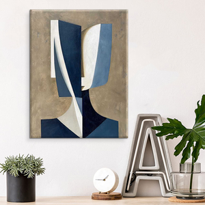 <span class=keywords><strong>Dipinto</strong></span> a Olio Astratto Geometrico Fatto a Mano, Arte Moderna <span class=keywords><strong>Blu</strong></span> e Beige per Decorazione Domestica - Product Image 3