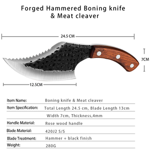 Coltello da Macellaio Forgiato Multiuso con Manico in Legno di Rosa per Tagliare Carne e Verdure - Product Image 5