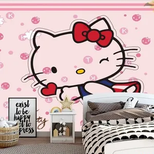 Bán sỉ tường giấy thiết kế phòng-Phim Hoạt Hình Trẻ Em Hello Kitty Thiết Kế Dính 3D Giấy Tường Bức Tranh Tường