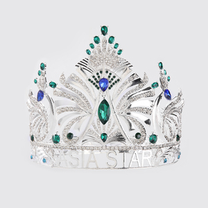 Corona de Cristal de Lujo ASIA STAR, Tiara de Pedrería Plateada, Verde y Azul para Mujer, Boda, Baile de Graduación, Reina - Product Image 1