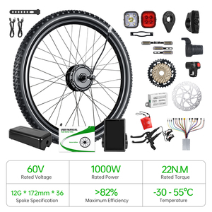 ชุดแปลงจักรยานไฟฟ้ากำลังสูง 1000W 60V สำหรับล้อขนาด 27.6 นิ้ว ของ UK Stock พร้อมมอเตอร์แบบไม่มีแปรงถ่าน ชุดมอเตอร์ฮับ พร้อมจอแสดงผล PAS และไฟเลี้ยว - Product Image 1