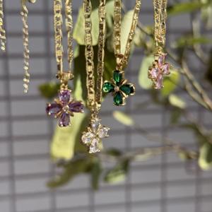 Nuova Collana con Ciondolo a Quadrifoglio Portafortuna alla Moda, Orecchini con Zirconia, Set in Oro 14K, Gioielli Floreali per Donne, Oro Laminato Joyeria - Product Image 6