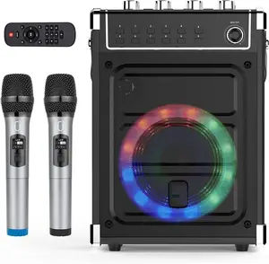 Mesin Karaoke dengan 2 mikrofon nirkabel UHF Speaker Bluetooth dengan Bass/Treble dan lampu LED sistem PA pengeras suara