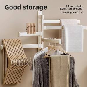 Porte-serviettes rotatif blanc crème pour salle de bain, <span class=keywords><strong>sans</strong></span> perçage, support mural pour serviettes, organisateur de rangement pour salle de bain et toilettes - Product Image 2