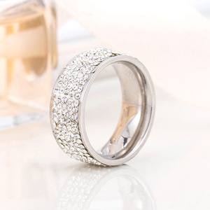 yunnique European American Korean Style Trendy <b>Ring</b> With Multiple Rows Of Diamonds <b>Titanium</b> Steel Unisex Party Jewelry - Product Image 1
