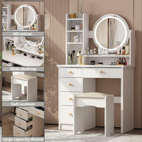 Table de maquillage minimaliste moderne haut de gamme avec armoire intégrée, miroir éclairé, tabouret de maquillage, panneau en MDF, matériau écologique