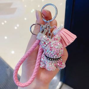 Accessories Shiny Bling Crystal Rhinestone Keychain Dog Animal Bulldog <b>Key</b> <b>Chain</b> for Bag - Product Image 3