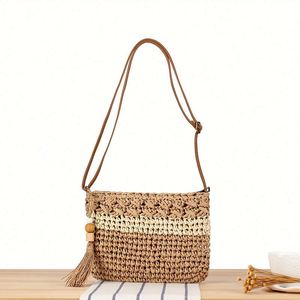 Bolso de mano vintage de paja tejido a mano para mujer, bandolera de playa multicolor para vacaciones - Product Image 2