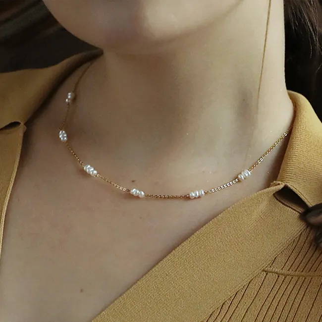 Collar de perlas naturales GN113, Gargantilla de oro de 14 quilates hecha a mano, recuerdo de boda, collares de perlas