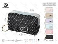 Heart Shaped Octagonal Coin Purse Mini Size Zipper Closure Wrist Strap Unisex Microfiber <b>Synthetic</b> <b>Leather</b> - Product Image 1