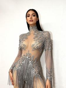 Vestido de una Pieza de Gasa Transparente con Lentejuelas de Agua y Borlas de Azúcar, Disfraz Sexy para Espectáculos de Baile Latino y Animación - Product Image 3