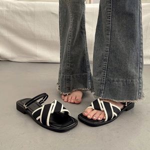 Summer Versatile Roman slippers Women French fairy Style <b>Flat</b> Temperament Dress Matching All Match Casual <b>Sandals</b> - Product Image 1
