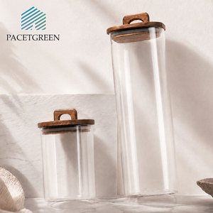 Airtight Square Glass Jars for <strong>Tea</strong> and Spices Glass <strong>Canister</strong> <strong>Set</strong> with Acacia Wood Lid Wholesale Glass Coffee Bean Storage Jar - Product Image 5